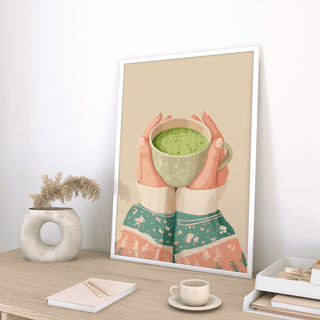 Matcha Tea Art Print with soft pastel green for dining room art print