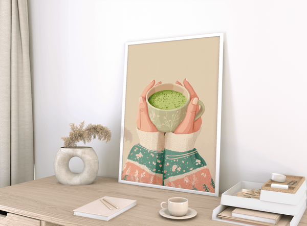 Matcha Tea Art Print with soft pastel green for dining room art print
