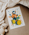 Cheerful Monkey Drummer Art Print, Multicolored, for family room poster