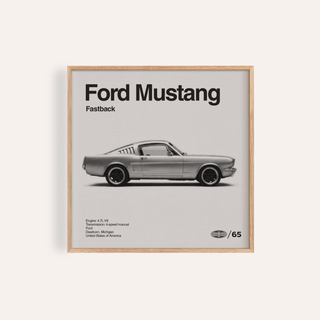 Ford Mustang Art Print in Black and White for living room wall art