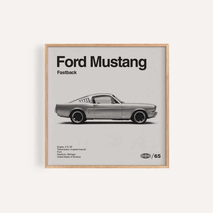 Ford Mustang Art Print in Black and White for living room wall art