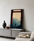 Desk area styling with Samurai Mountain Poster leaning against wall