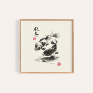 Koi Fish Print white tones living room wall art print