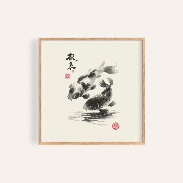 Koi Fish Print white tones living room wall art print