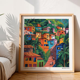 Colombia Art Print with tropical foliage and expressive architecture.