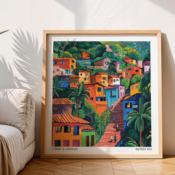 Colombia Art Print with tropical foliage and expressive architecture.