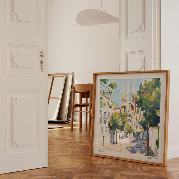 Colorful Barcelona skyline and buildings featured in Travel Wall Art.