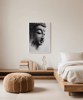 White Buddha Art Print for peaceful hallway wall decoration