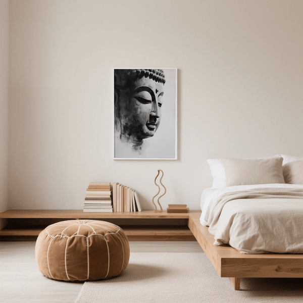 White Buddha Art Print for peaceful hallway wall decoration