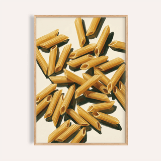 Pasta Penne Art print in Beige and Yellow for kitchen wall decor poster