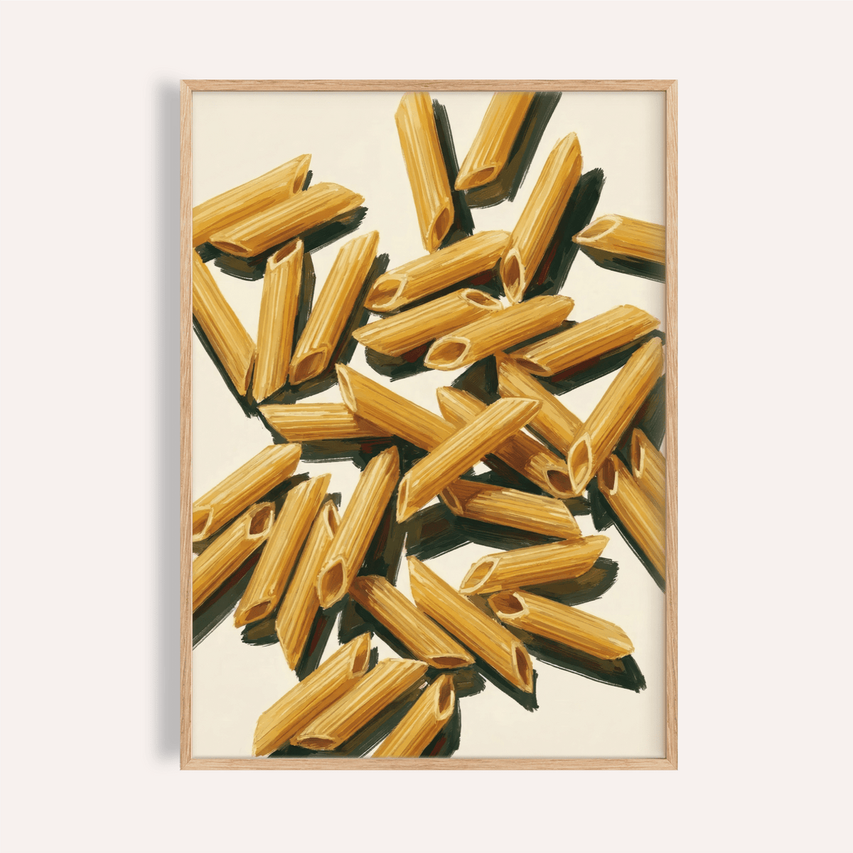 Pasta Penne Art print in Beige and Yellow for kitchen wall decor poster