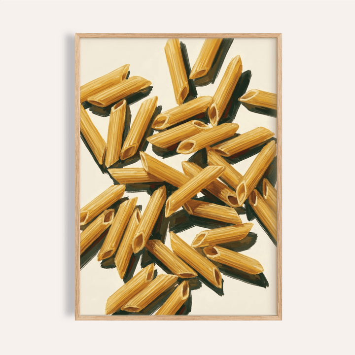Pasta Penne Art print in Beige and Yellow for kitchen wall decor poster