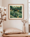 Nature-inspired wall print with abstract hills.