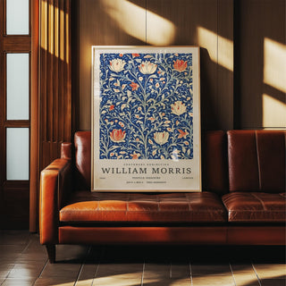 Botanical vintage flower wall art in blue, coral, and cream for hallway use