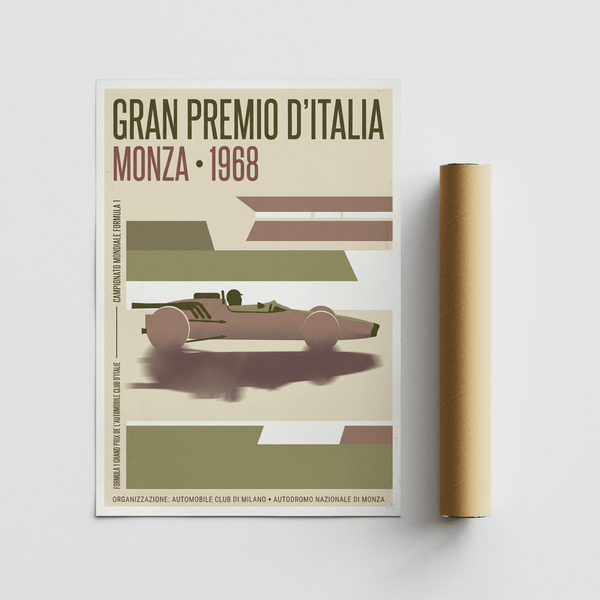 Stylized Formula 1 wall art print with simplified cockpit driver shape and elongated car body