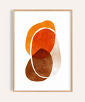 Orange Shapes Art Print with layered rounded shapes and thin curve