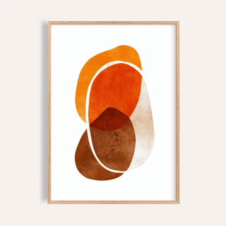 Orange Shapes Art Print with layered rounded shapes and thin curve