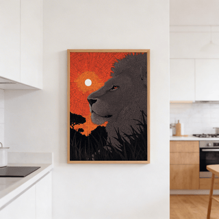 Wildlife art print featuring tall grasses and distant tree line