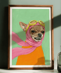 Funny Dog Art whimsical wall art using Pink, Orange, and Green in studio
