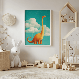 Orange dinosaur Nursery Room Poster for child's space wall art