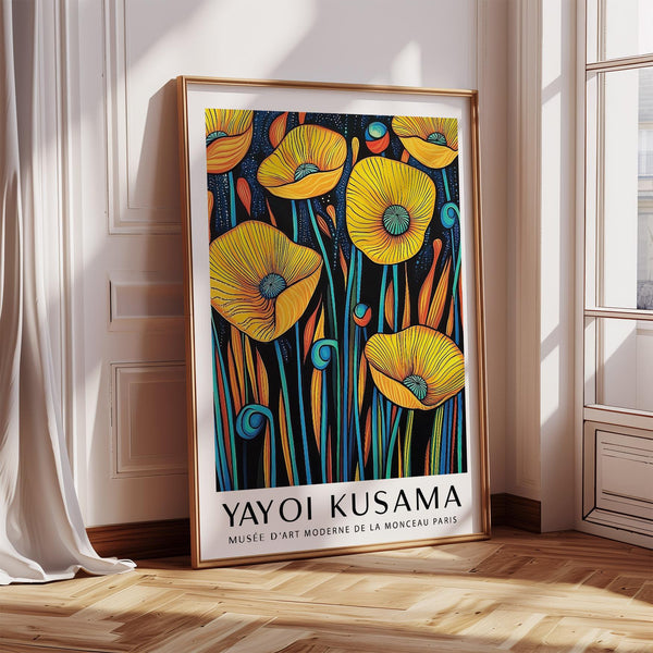 Botanical Poppies Wall Art with glowing flowers and dotted details.