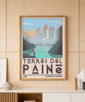 Close-up mountain spires illustration on Torres Del Paine landscape wall art poster