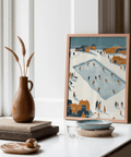Ice Skating Poster in blue, orange, and white for cozy home office