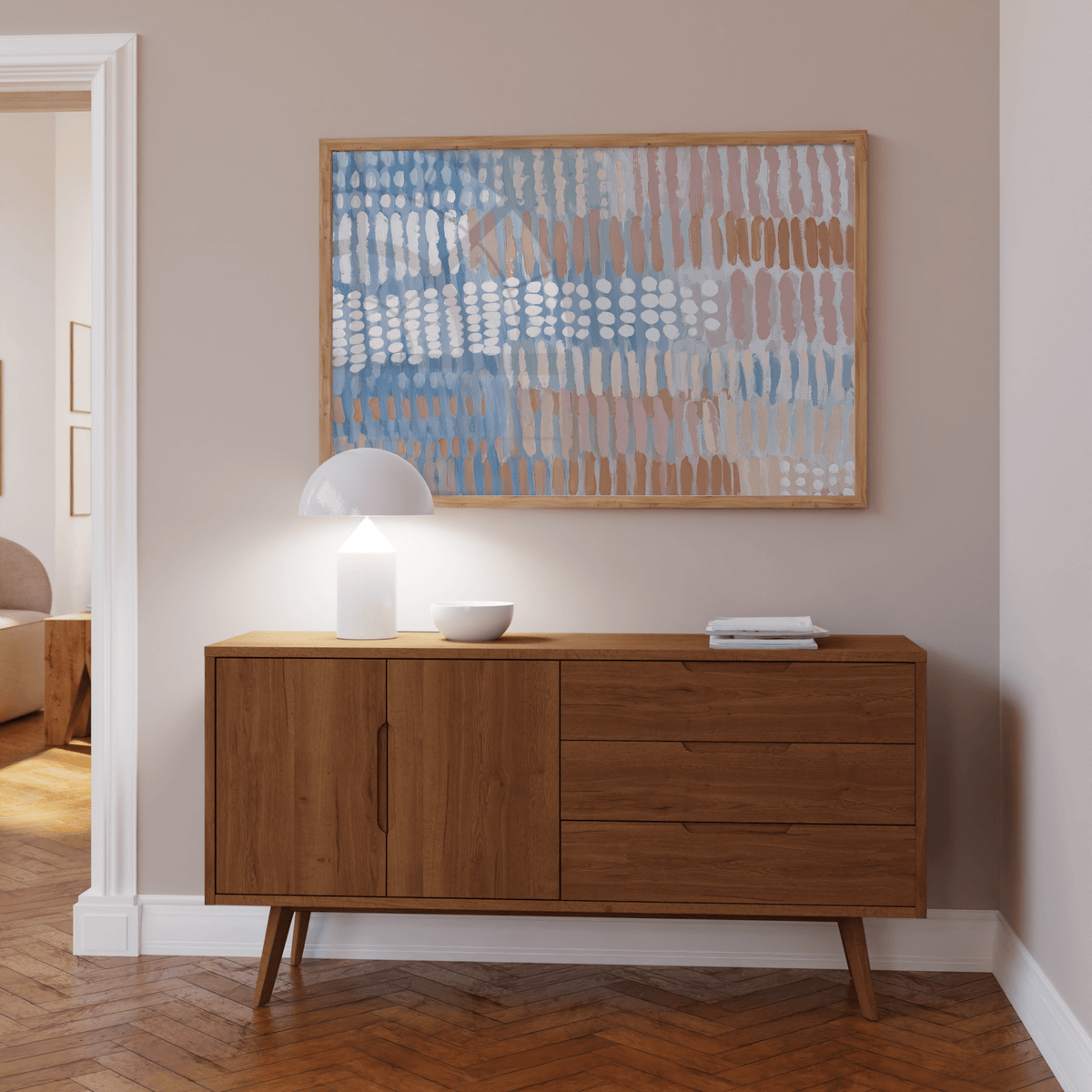 Stylish Contemporary Abstract Print for home office in Blue Pink Beige colors