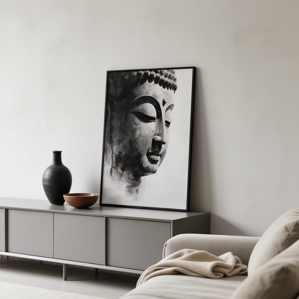Buddha Art Print White minimalist wall art for office