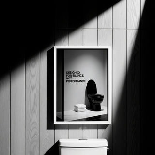 Funny Toilet Wall Art featuring the phrase “Designed for silence.”
