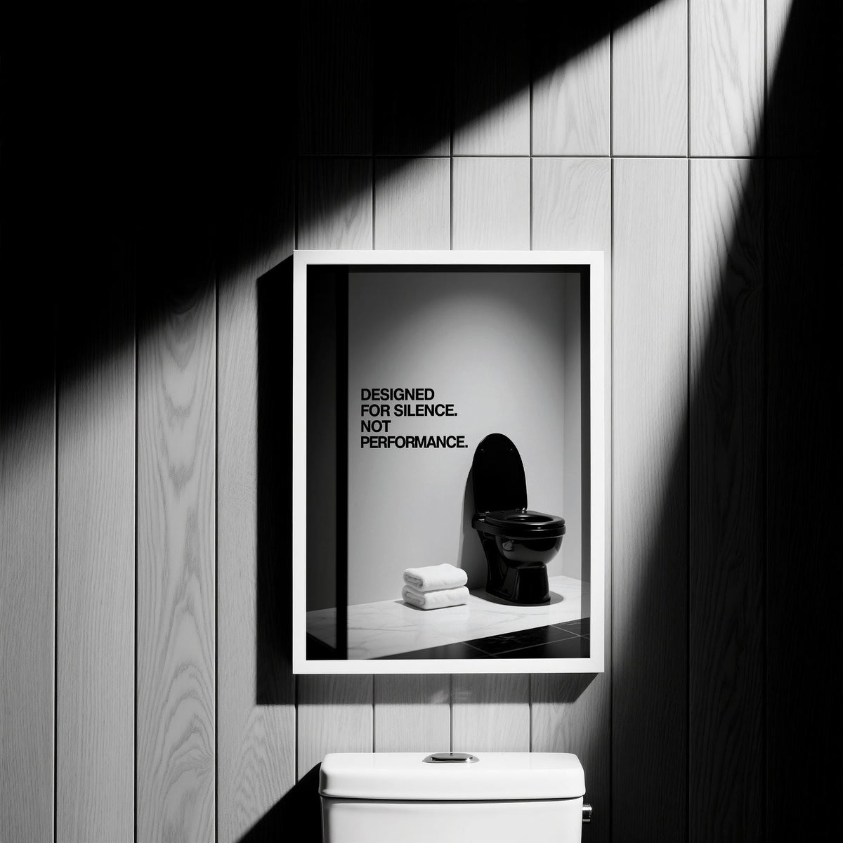 Funny Toilet Wall Art featuring the phrase “Designed for silence.”