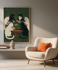 Cat Poker Art Print showing Black and White cats, modern entryway wall art