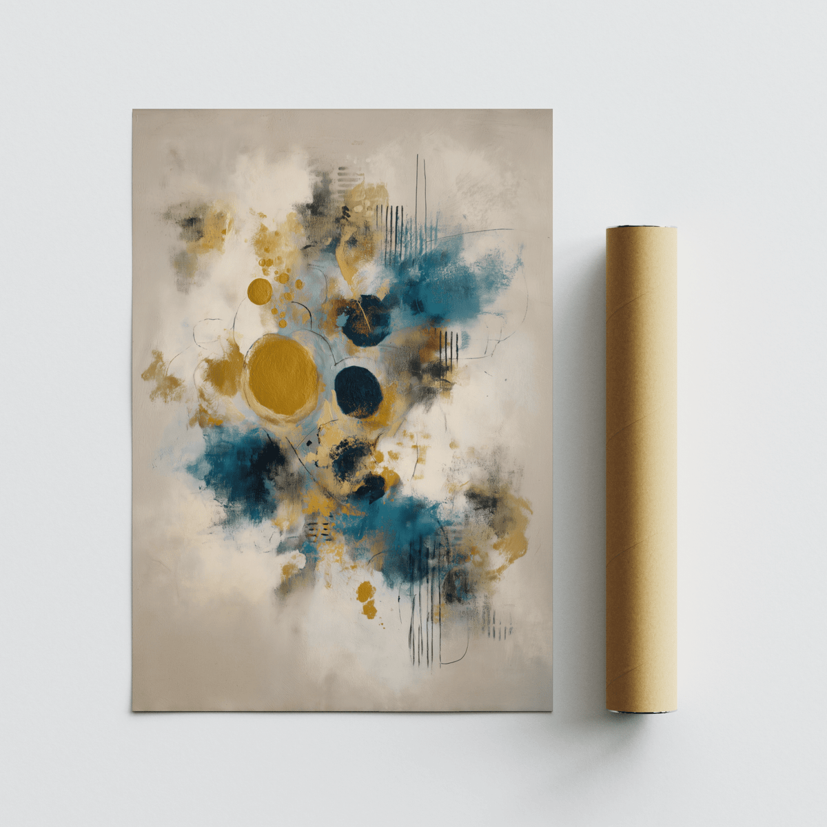 Modern Art Print in Blue, Gold, Beige for office wall art display