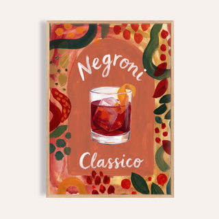 Negroni Art Print with rocks glass illustration and arch backdrop
