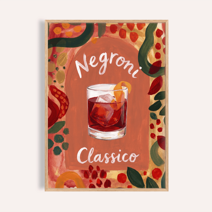 Negroni Art Print with rocks glass illustration and arch backdrop