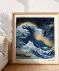 Japanese-inspired wave art print with elegant details.