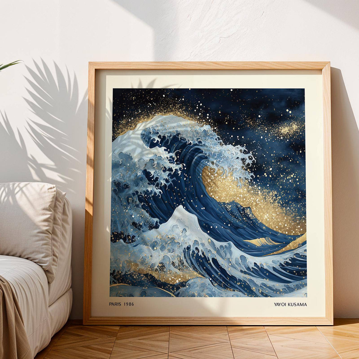 modern wall art of the ocean with gold highlights