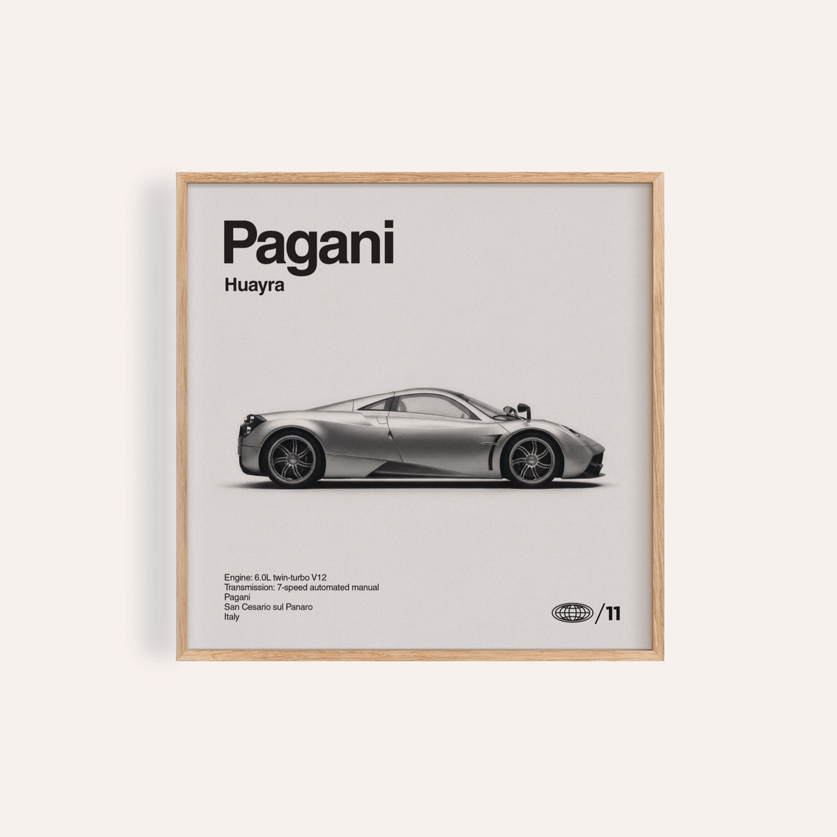 Pagani Huayra Art Print in black and white for office wall art
