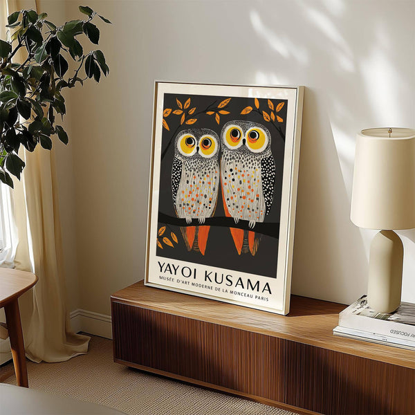 Artistic owl wall art inspired by Japanese avant-garde style