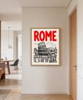 Rome City Art Print focusing on typographic header and architectural linework