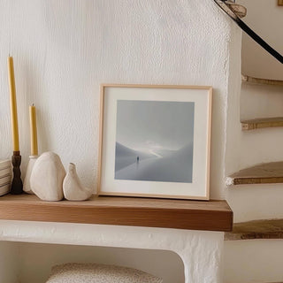 Modern gray and white wall art with contemplative design