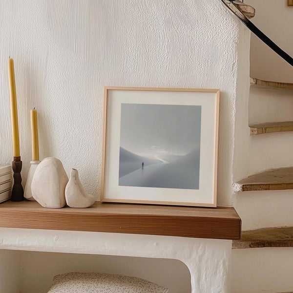 Modern gray and white wall art with contemplative design