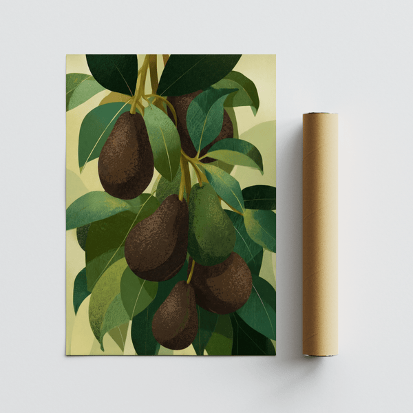 Avocado Wall Art Print with green botanical elements and beige details for home gallery wall