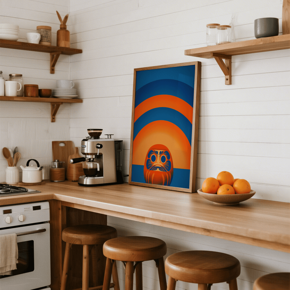 Daruma Doll Wall Art orange tones in motivational wall art poster
