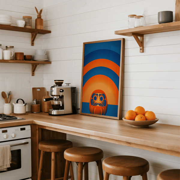 Daruma Doll Wall Art orange tones in motivational wall art poster