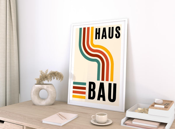 Clean lines and curves in Bauhaus-style artwork for the office