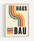 Colourful Bauhaus wall art with mid-century modern lines, perfect for living room accents
