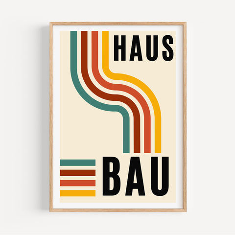 Colourful Bauhaus wall art with mid-century modern lines, perfect for living room accents
