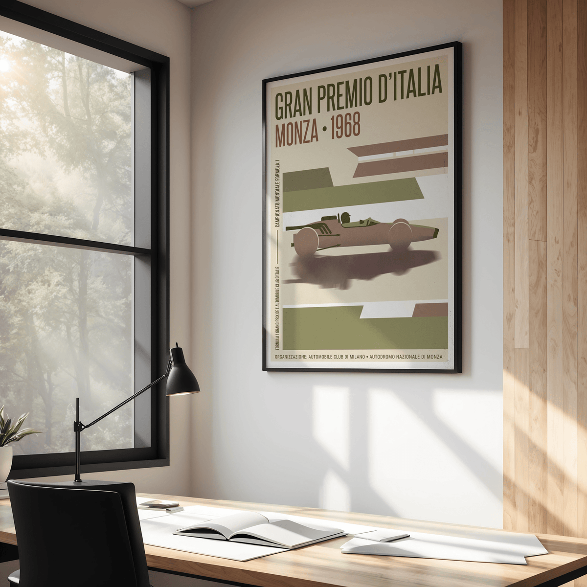 Vintage Monza Grand Prix Poster wall art with GRAN PREMIO D’ITALIA headline and Monza 1968 text