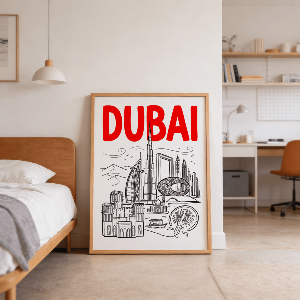 Minimalist city poster showing clustered towers and negative space composition